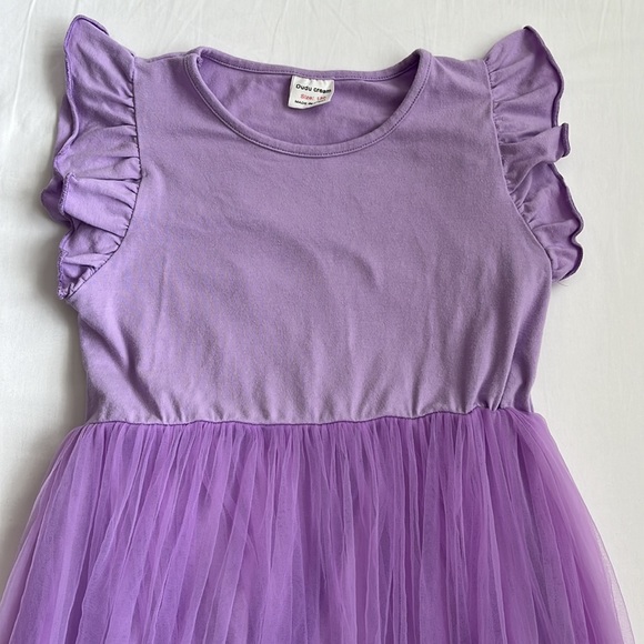 Girl’s Purple Short Sleeve Dress with Tulle Skirt Size 7 - Picture 4 of 6